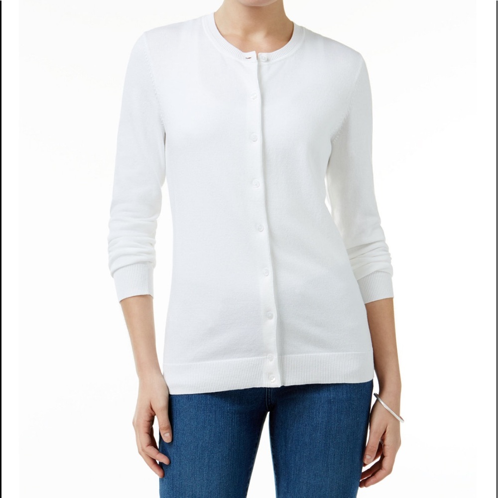 White Crew Neck Cardigan